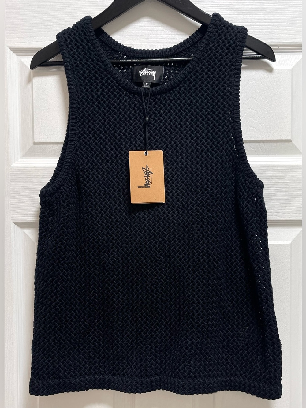 Stussy O’dyed Black Mesh Cotton Knit Tank Size Small NWT